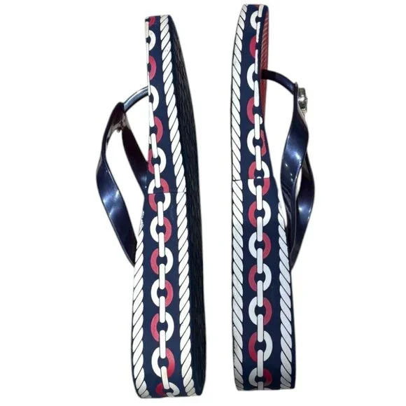 Brighton Wedge Medallion Red White Blue Flip Flop Thong Sandal Size 10 - Picture 7 of 10